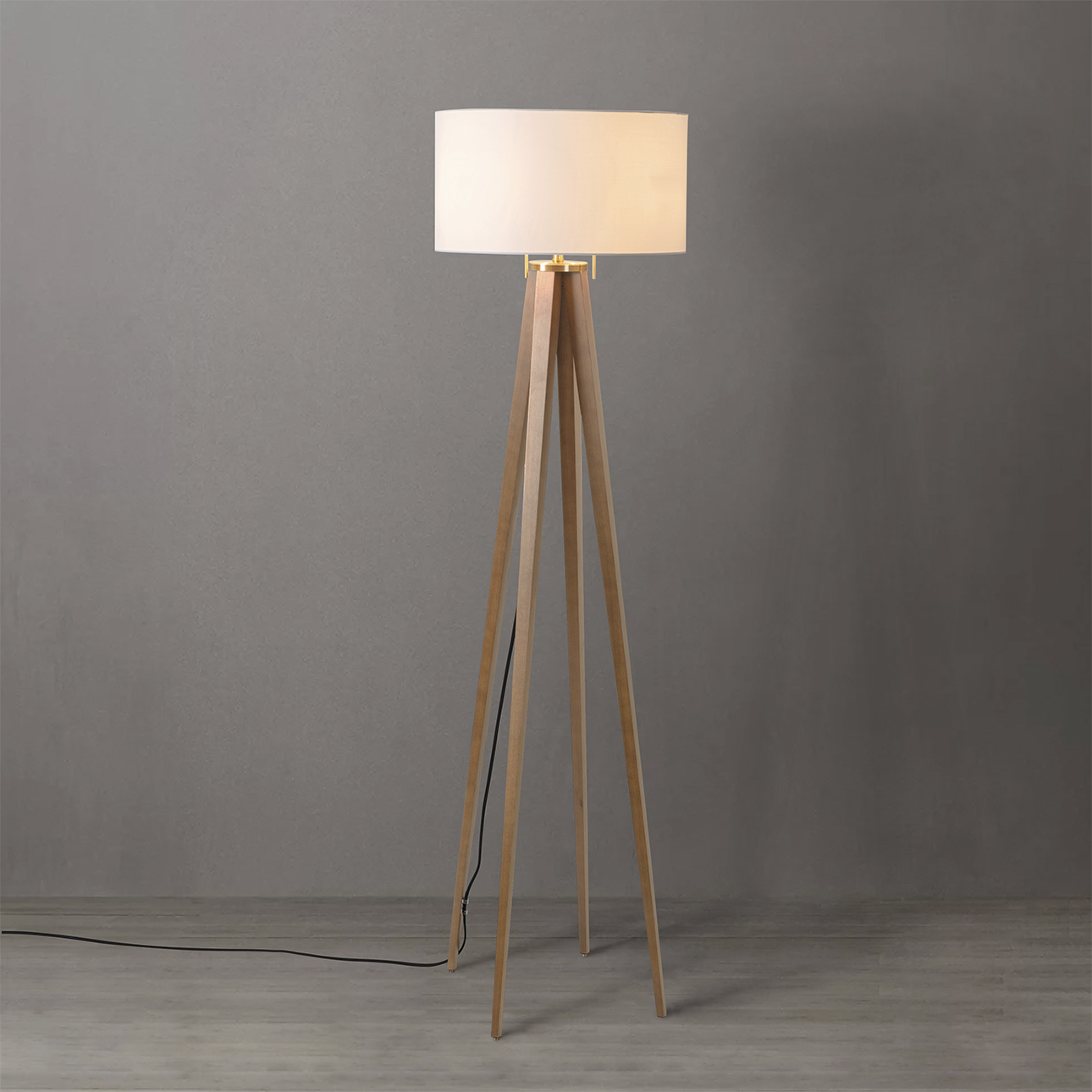 Quattro 61 inch 9 watt Natural Ash Wood and Weathered Brass Floor Lamp Portable Light
